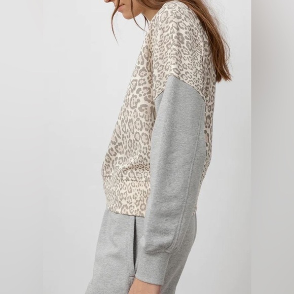 Rails Alice Mixed Grey Cheetah Print Cotton Blend Crewneck Sweatshirt Pullover - Picture 2 of 14
